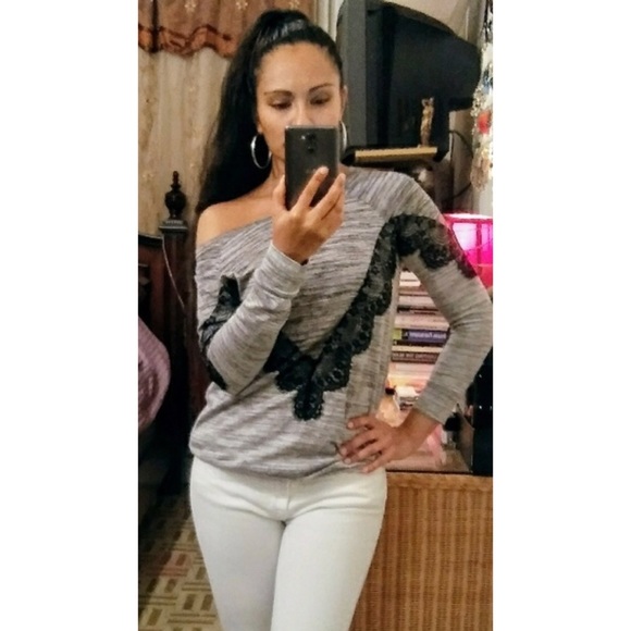 Energie Sweaters - Energie Caviar lace & heather gray Tunic Sweater